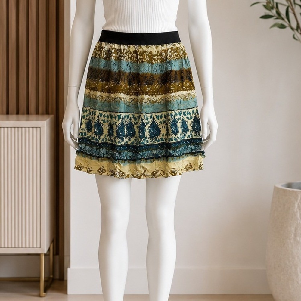 NY Collection Womens Mini Skirt Boho Paisley Elastic Waist Multicolor Medium